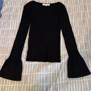 Lovers + Friends Black Bell Sleeve Fitted Blouse